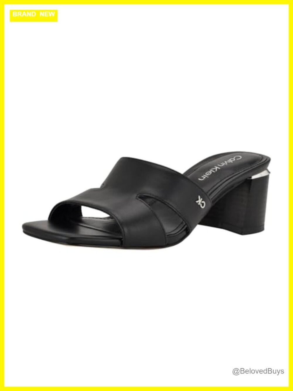 Faux Leather Block Heel Sandals Square Toe Slip On Dress